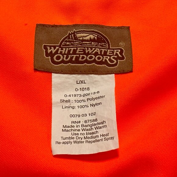 ~~WHITEWATER Outdoor Orange Safety Hunting Zip Up Vest L/XL Polyester 2 Pockets - Picture 2 of 5